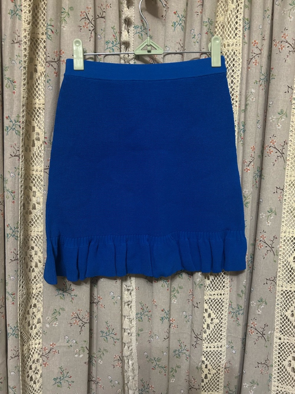 Sandro Longoria Bleu Roi Knit Ruffle Hem Mini Skirt Size 4 NWT